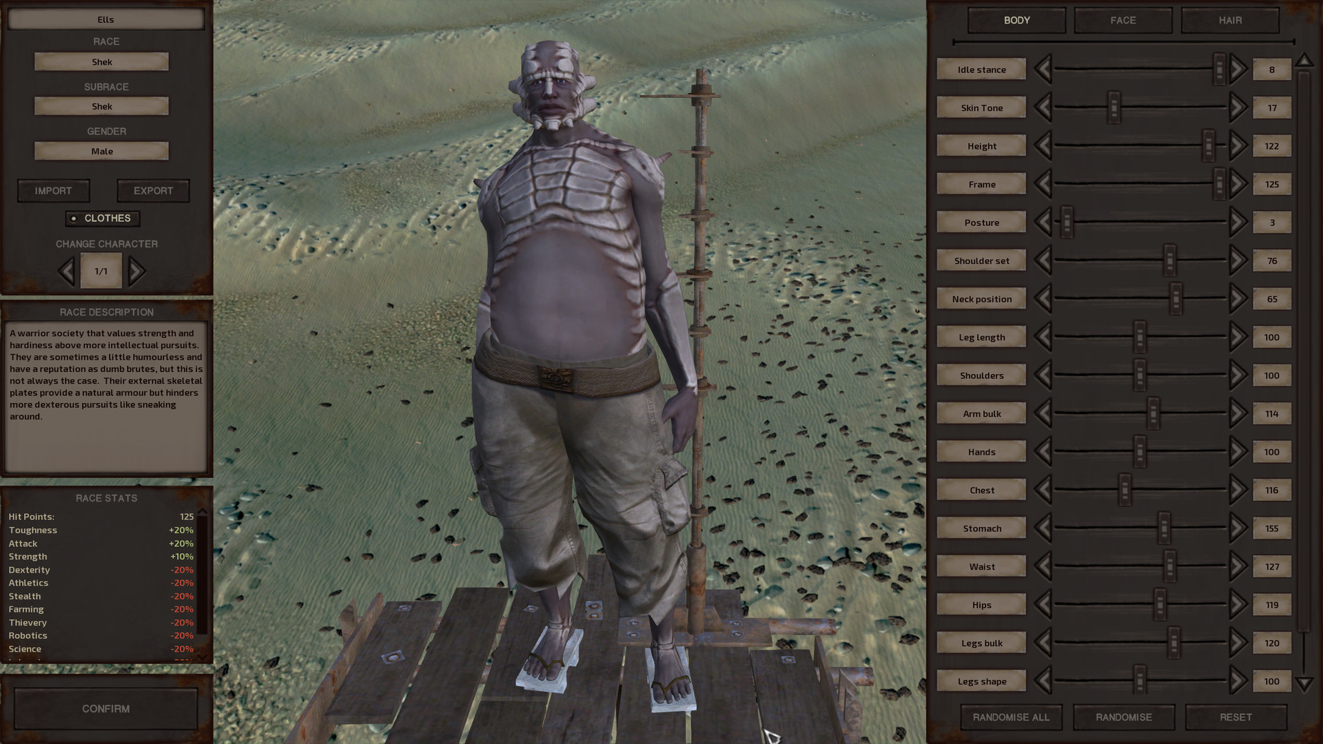The character creator screen for Ells.