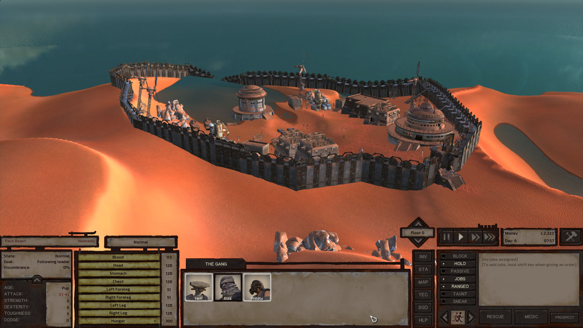 A walled slave labour camp that might look like a small town if you didn't know any better. The slave master's house backs directly onto the water, and while the camp's walls stretch out a little ways behind that, they're partially submerged, as if the ground beneath them gave way at some point and they fell in. I guess that's what you get for building your slave camp on a sandy beach.