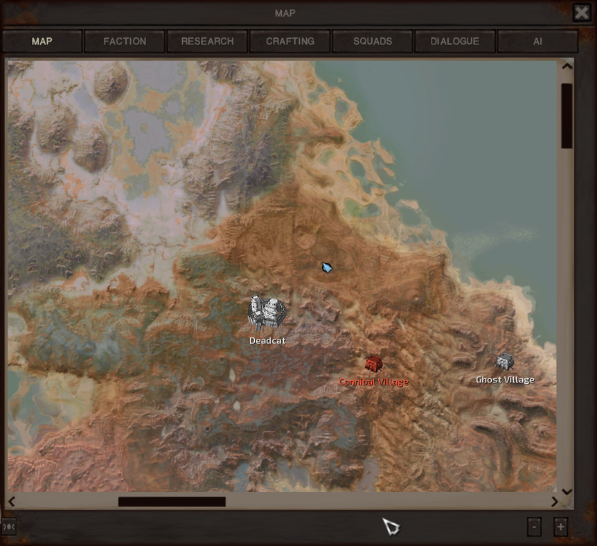 The map, showing Deadcat marked with a city icon.