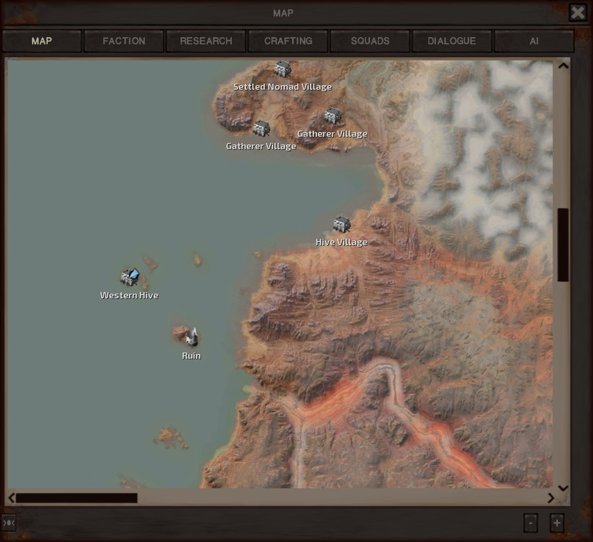 The map, showing that this hive settlement is called Western Hive rather than Hive Village like the rest.