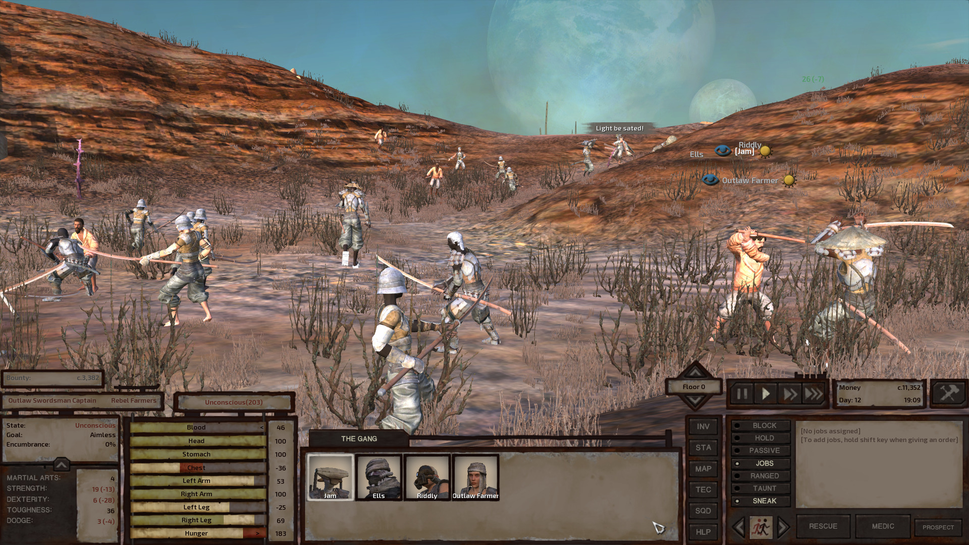 The United Cities and Holy Nation forces clash. The samurai have already cut down many Holy Chosen and are in the process of felling more. In the background, paladins put up a better fight against their samurai foes.