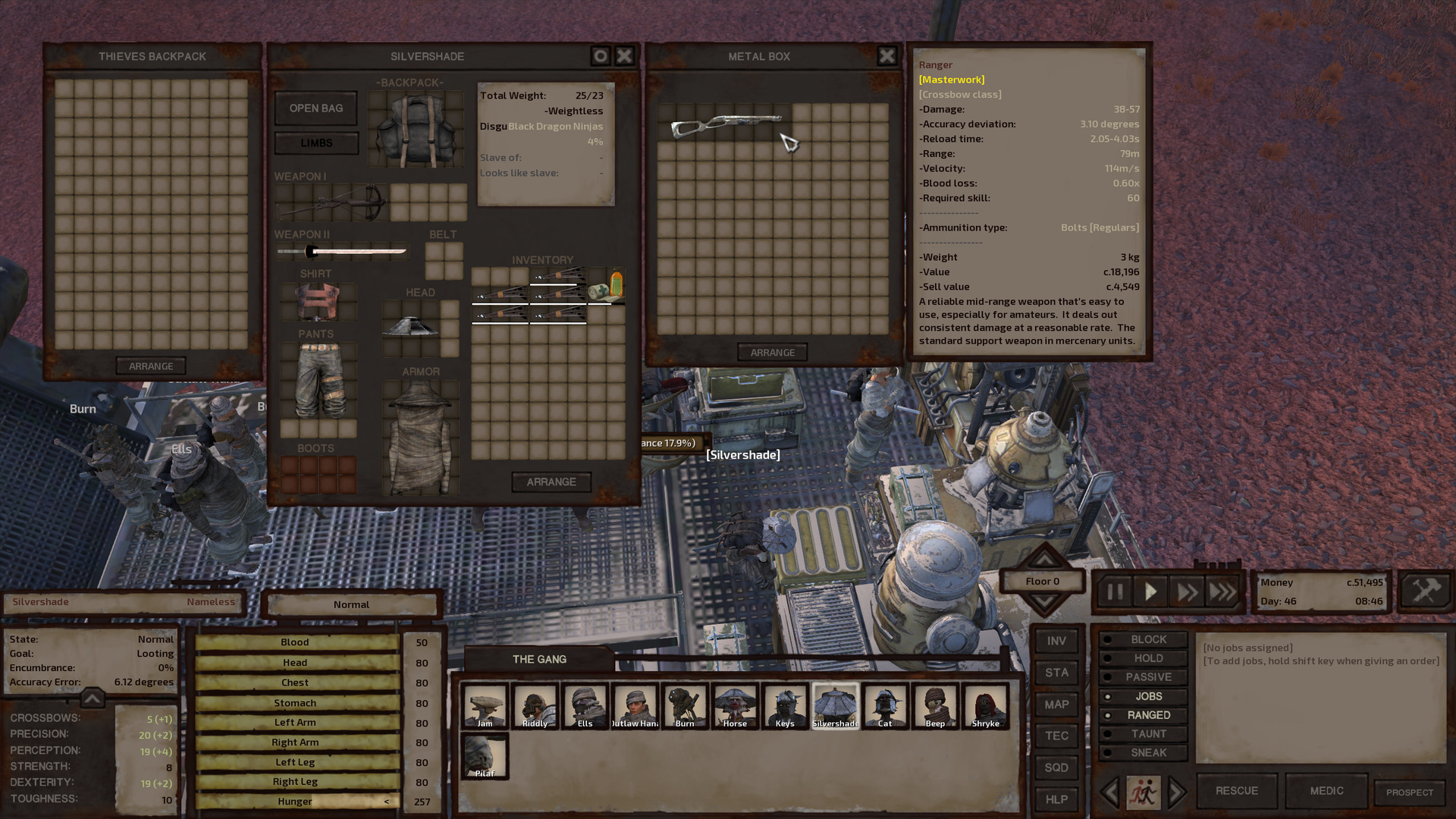 Silvershade loots a metal box that contains said crossbow, which is called a Ranger.