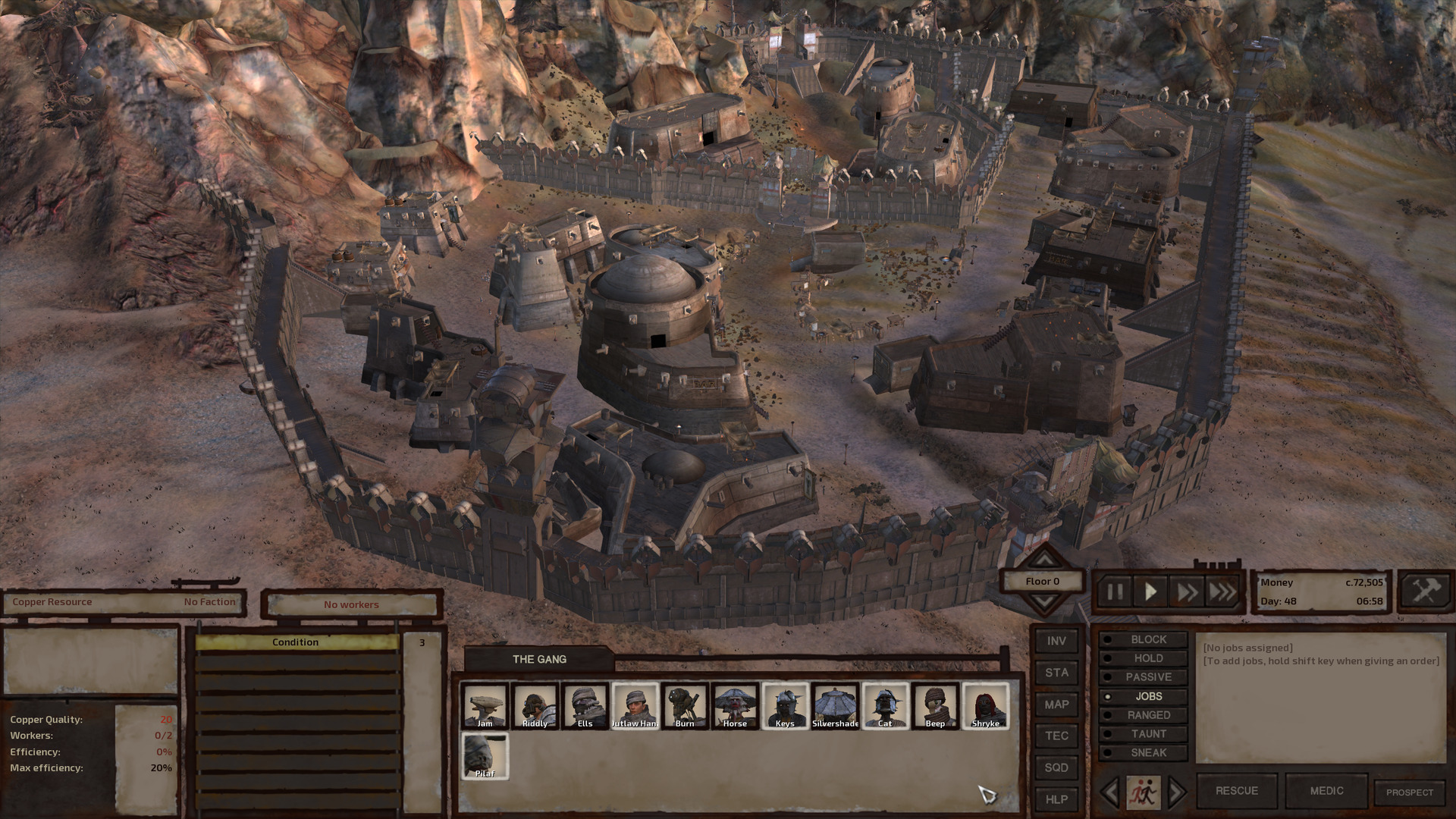 A big city built right in front of a mountain's stone cliff, its high walls connecting directly to said cliff. A second layer of walls sections off a trio of large, long buildings from the rest of the city, a gate just as fortified as the outer ones separating them from the various stone buildings that fill the city's outer section.
