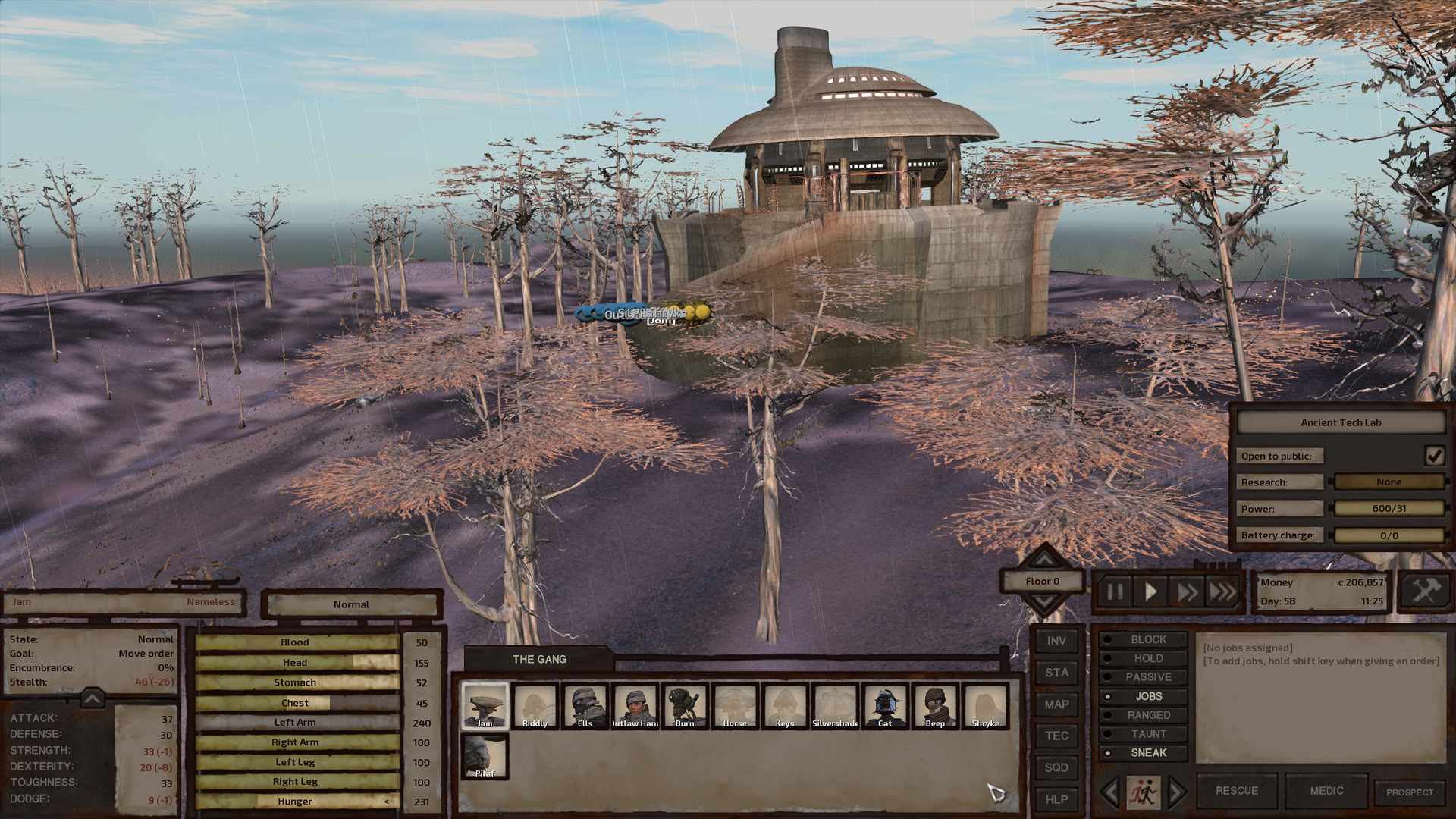 An ancient lab indeed stands on such a hill. It's a pleasant day just before noon; the sky is a pale blue with scattered white clouds.