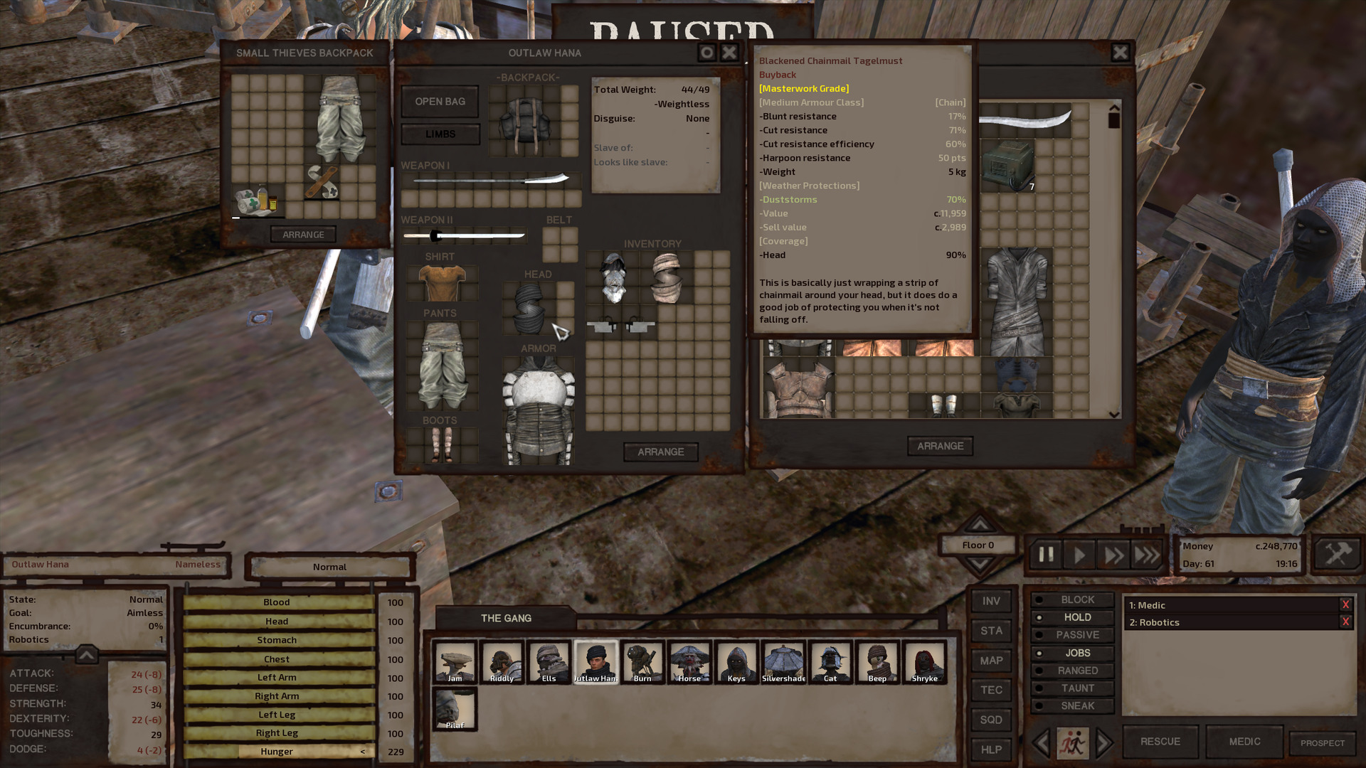 Outlaw Hana is shopping at Armour King. Keys is coincidentally in the corner of the shot, wearing her brand new chainmail hood.