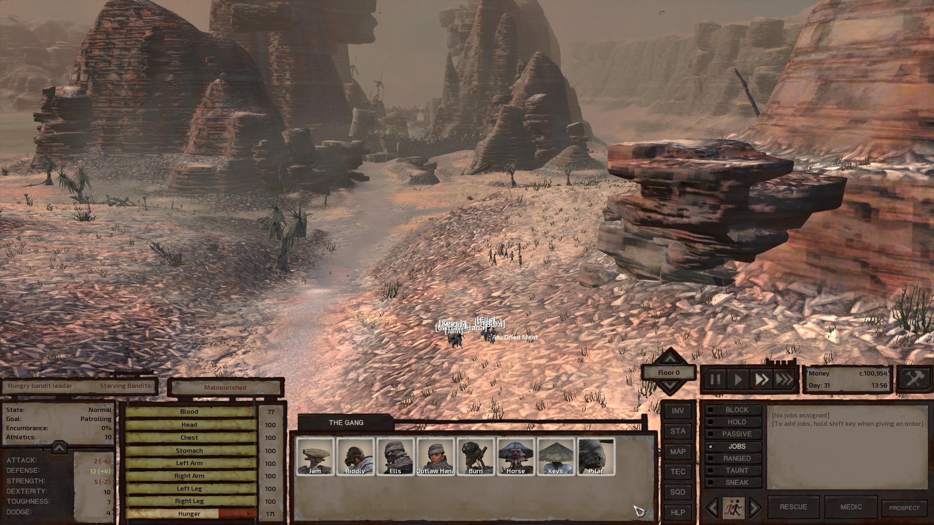 The gang walks along the past to the distant town, the colour palette brown, brown, and more brown. A light sandstorm covers the town in a dull brown haze.