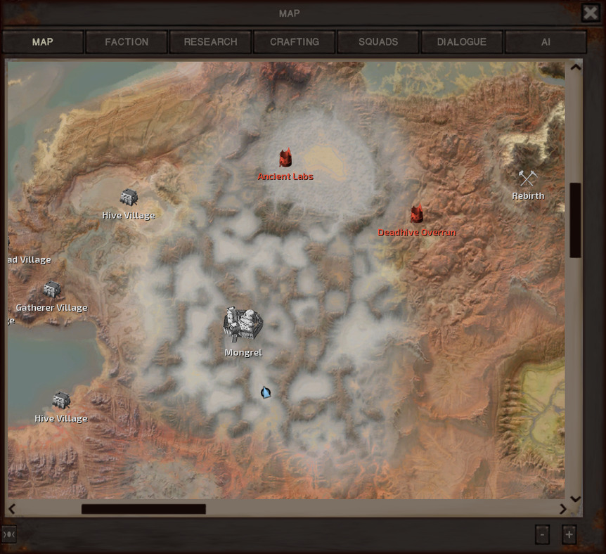 The map, showing the city of Mongrel smack in the middle of the Fog Islands, a little north of the gang's current location. Directly north of the Fog Islands is Obedience and just to the east of that, the Deadhive Overrun.Further to the west, Rebirth. West of the Fog Islands is the land of Dreg and all the little settlements the gang visited there in chapter 2-15 and 2-16.