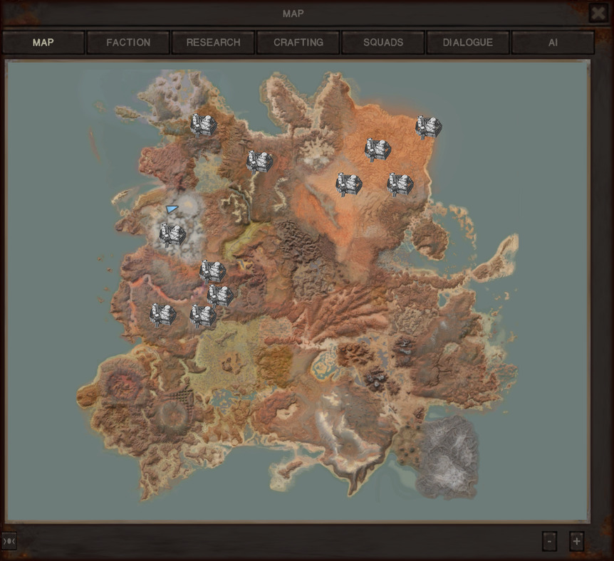 The map, zoomed out to show that the gang is near the continent's west coast and about a third of the way from the northernmost point.